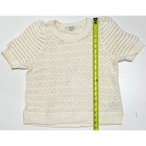 Madewell Womens Ivory White Pointelle Knit Short Sleeve Puff Sweater Top Size M